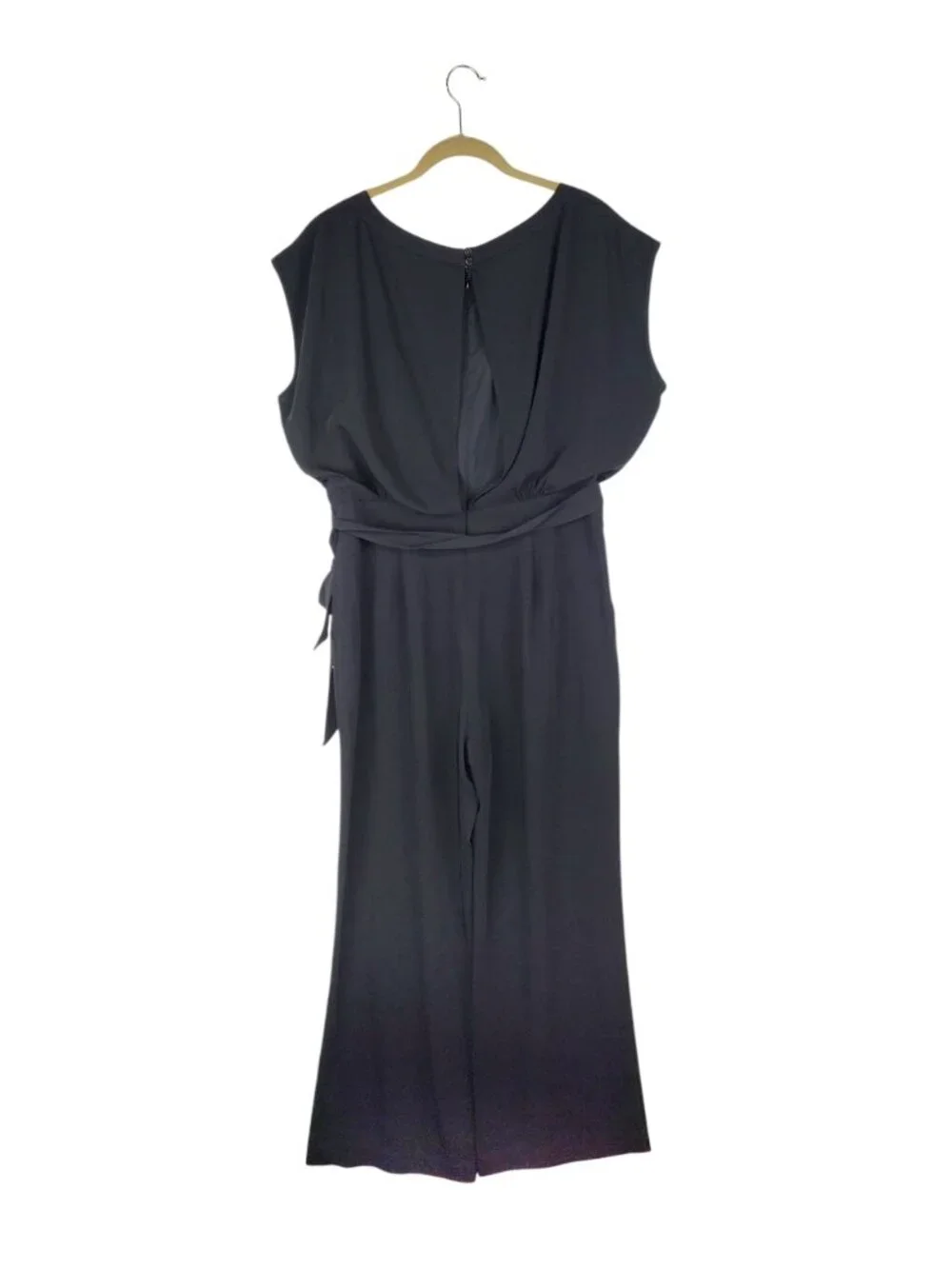 Eliza J Cap Sleeve Wide Leg Jumpsuit Black Blouson Tie Waist Womens 12